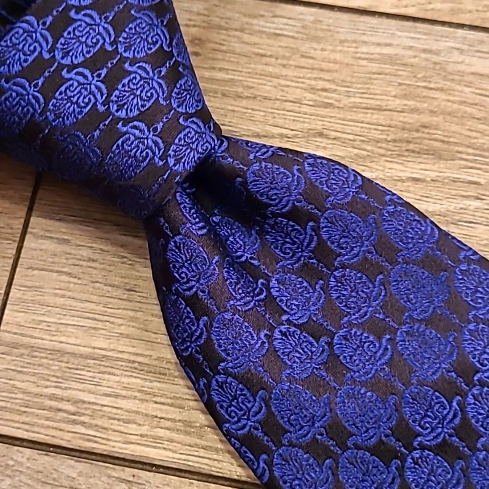 TED BAKER London Metallic Black Blue Floral Abstract Pattern Skinny Silk‎ Tie